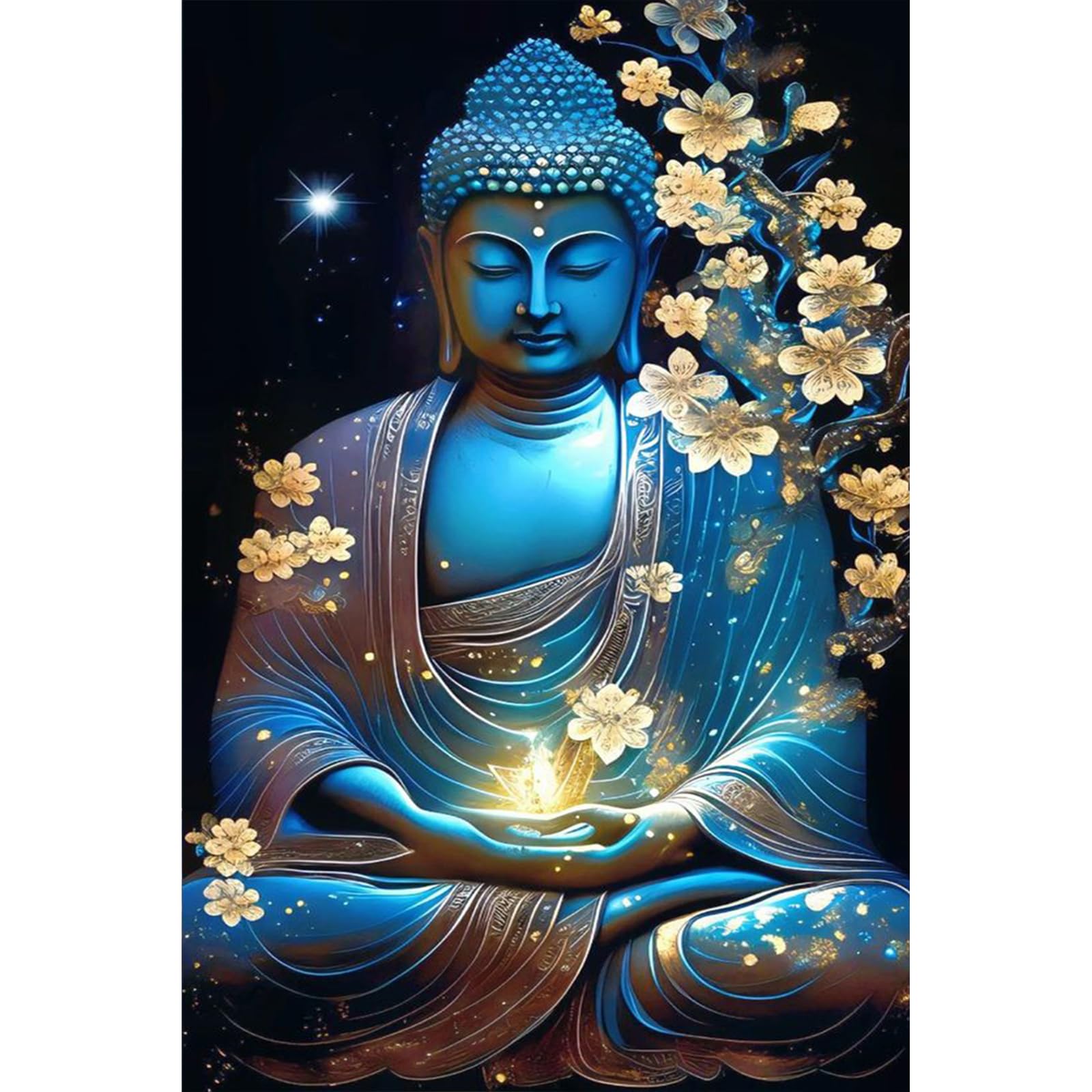 NAIMOER Buddha Diamond Painting Kits for Adults, 5D Statue Diamond Painting Kits for Adults Kids, DIY Full Drill Flowers Diamond Art Embroidery Diamond Dots for Home Decor 30x40cm
