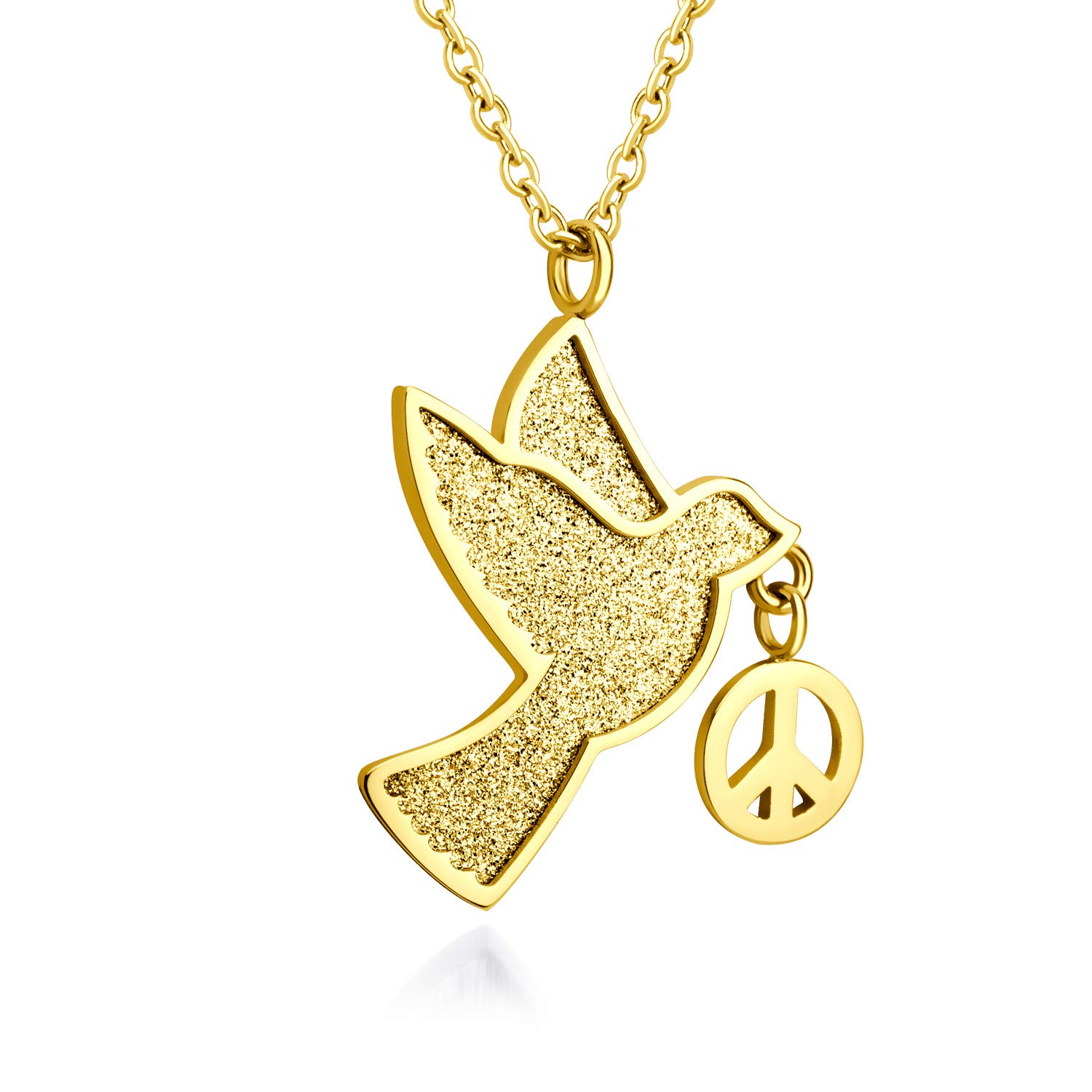555Jewelry Stainless Steel Trendy Sparkly Dove Necklace, & Peace Dove Necklace for Women & Ladies, Bird Pendants for Women, Dainty Dove Jewelry, Peace Charm Necklace, Gold, 16 Inch