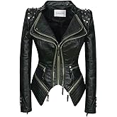 SX Women's Fashion Studded Perfectly Shaping Faux Leather Biker Jacket