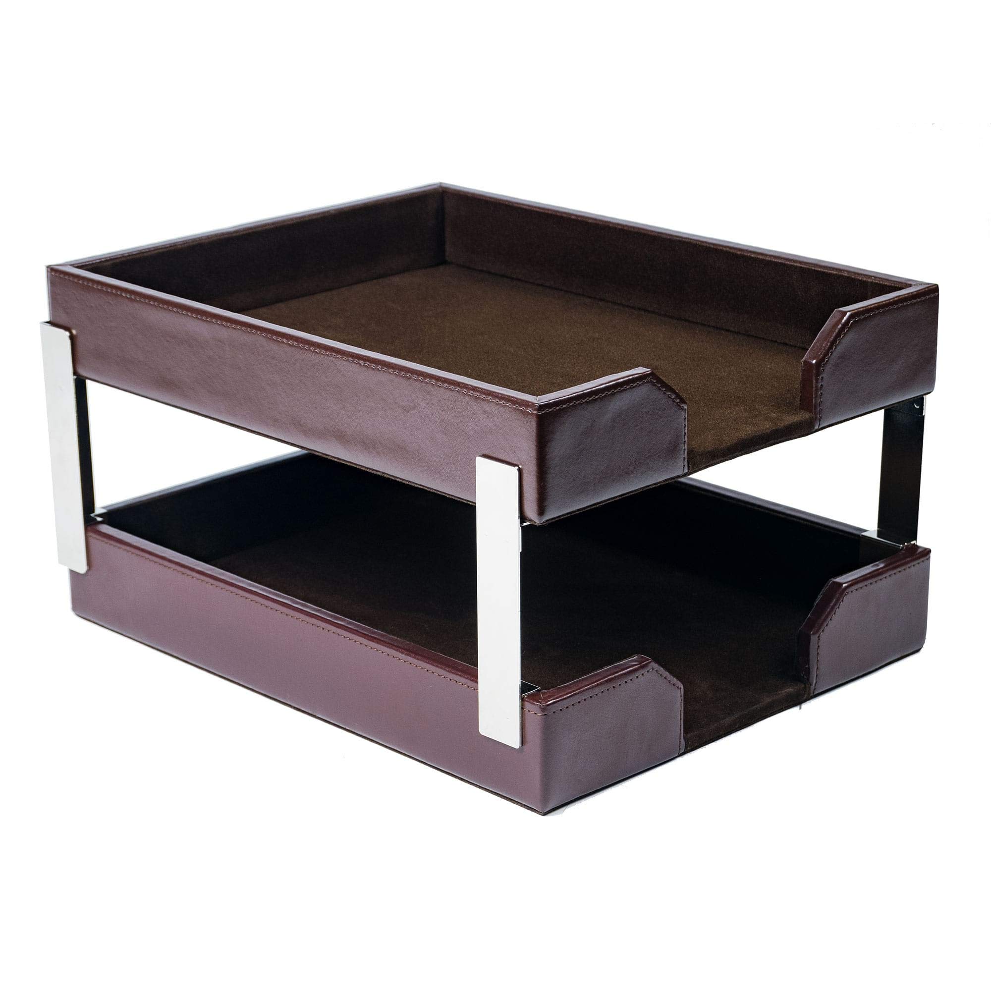 Dacasso Dark Brown Bonded Leather Double Letter Trays, 34.29 x 26.67 x 18.41 cm