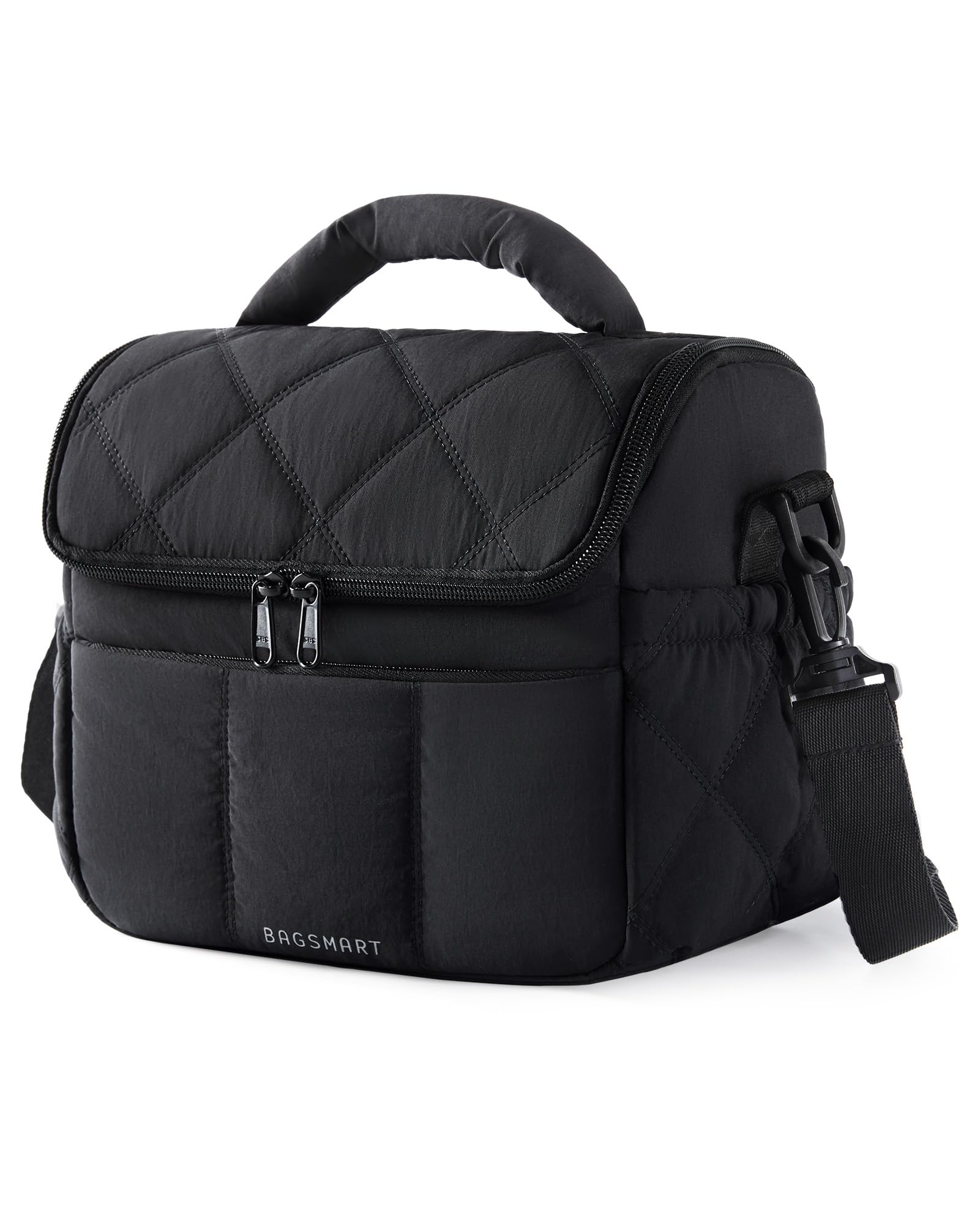 Photo 1 of BAGSMART Insulated Lunch Bags for Women, Cute Quilted Lunch Box, Lightweight Puffy Padded Waterproof Lunch Tote, Reusable Lunch Cooler for Work Picnic Travel, Black