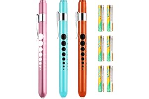 SOONORY Pen Light for Nurses, 3 Pack Medical Pen Lights with Pupil Gauge for Doctor Nurse Student with Varnish Craft Aluminum Alloy Body Penlights, White Light Led, 6 AAA Powerful Batteries