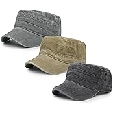 Qlauca 3Pcs Cadet Hat Military Cap Washed Cotton Flat Cap for Men Adjustable Army Hat