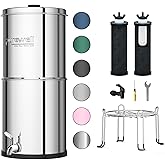Purewell 3-Stage 0.01μm Ultra-Filtration Gravity Water Filter System, NSF/ANSI 42&372 Certification, 304 Stainless Steel Countertop System with 2 Filters and Stand, Reduce 99% Chlorine, 2.25G, PW-OB