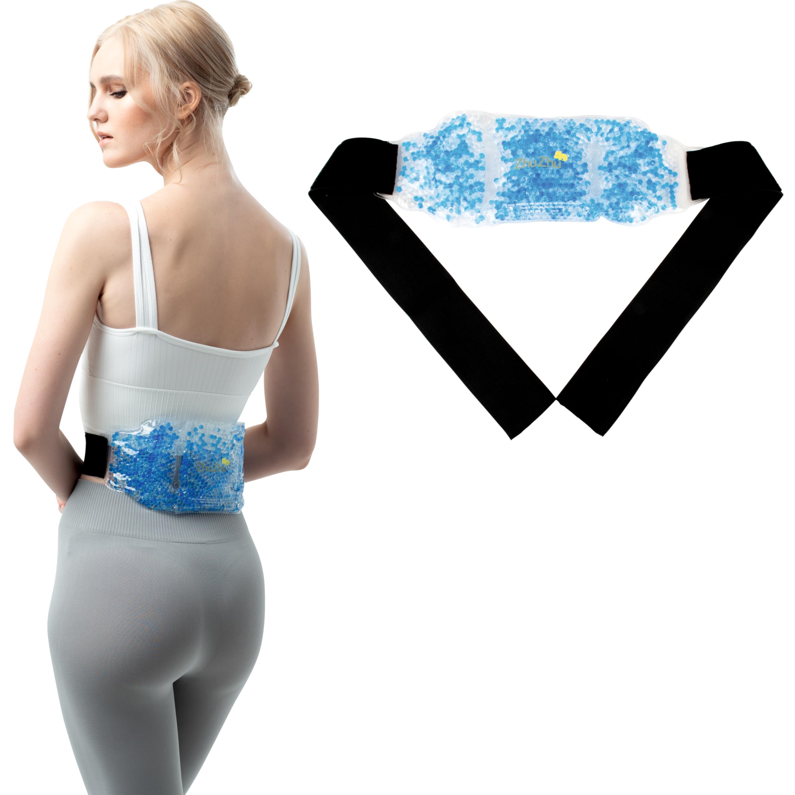 Zhu-Zhu Lower Back Hot & Cold Pack Therapeutic Gel Beads - Back Pain Relief Wrap - Sports Injury Heat Therapy Pad Reusable Microwave Heat Pad & Ice Pack