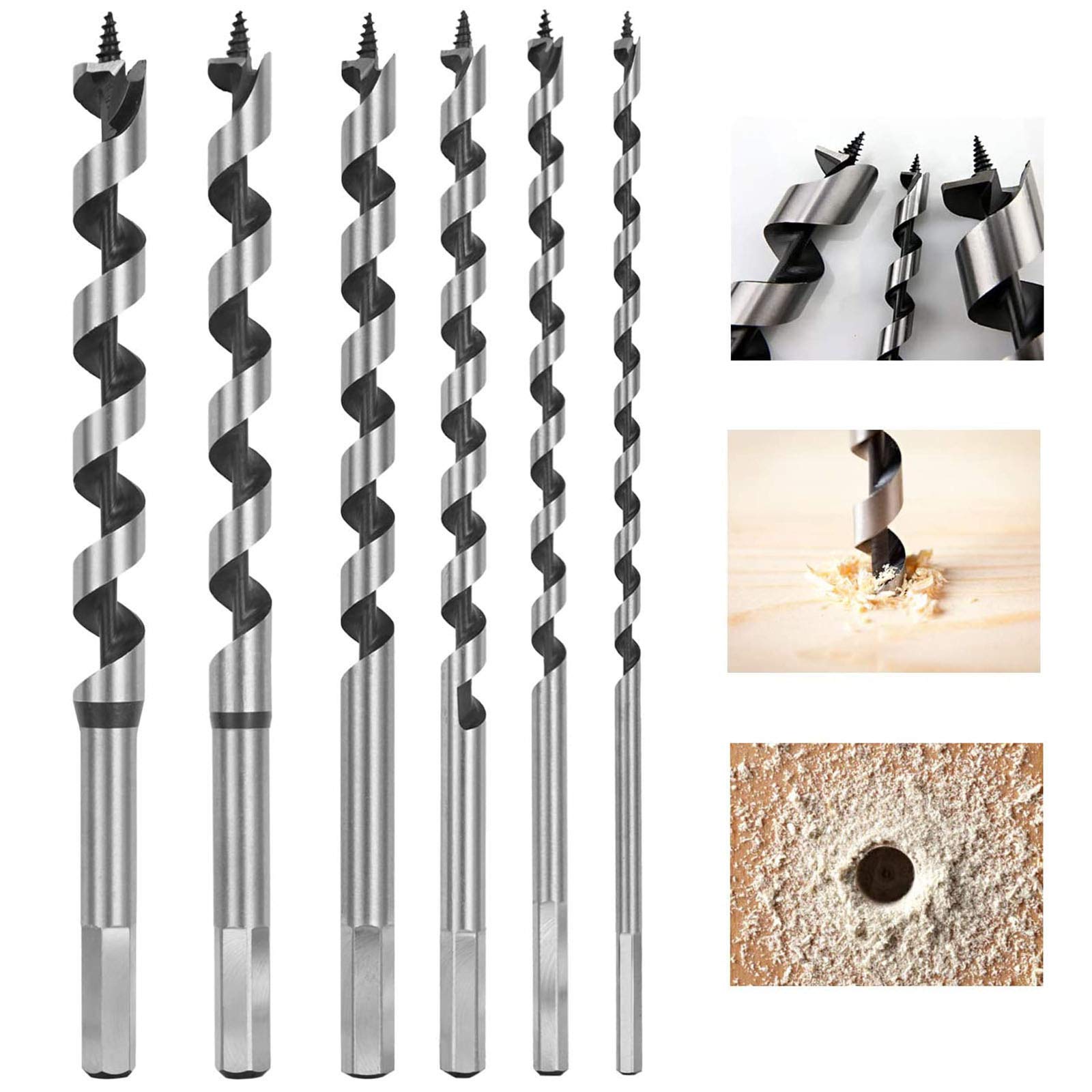 flintronic 6-Piece Hex Drill Bits Set, 230mm Stainless Steel Auger Drill Bit Set for Woodworking, DRILL_BITS in 6, 8, 10, 12, 14, 16mm