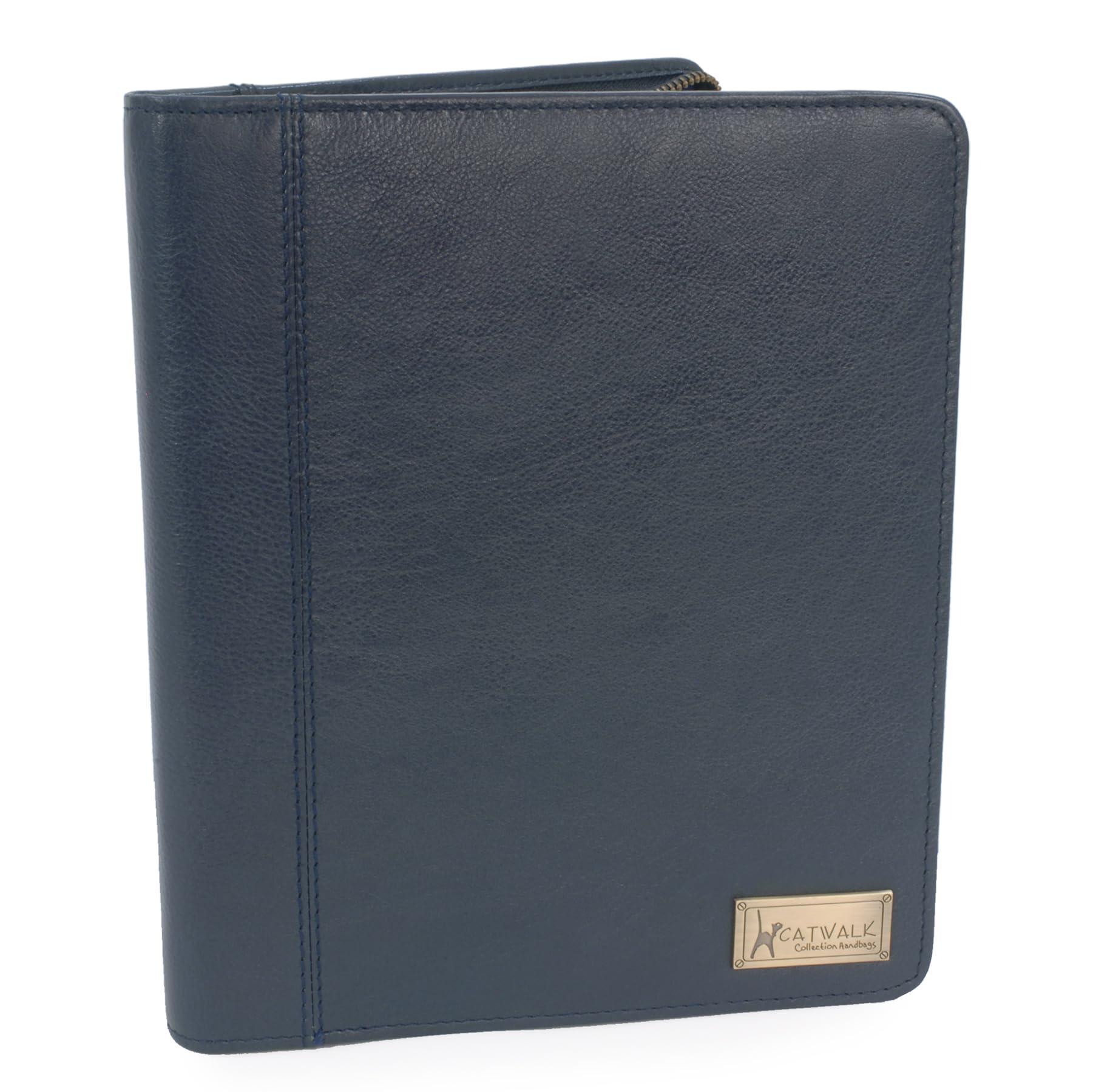 Catwalk Collection Handbags - Women's Leather A5 Conference Folder - Zip Travel Document Holder - Fits Tablet and Business Cards - Angela - Blue