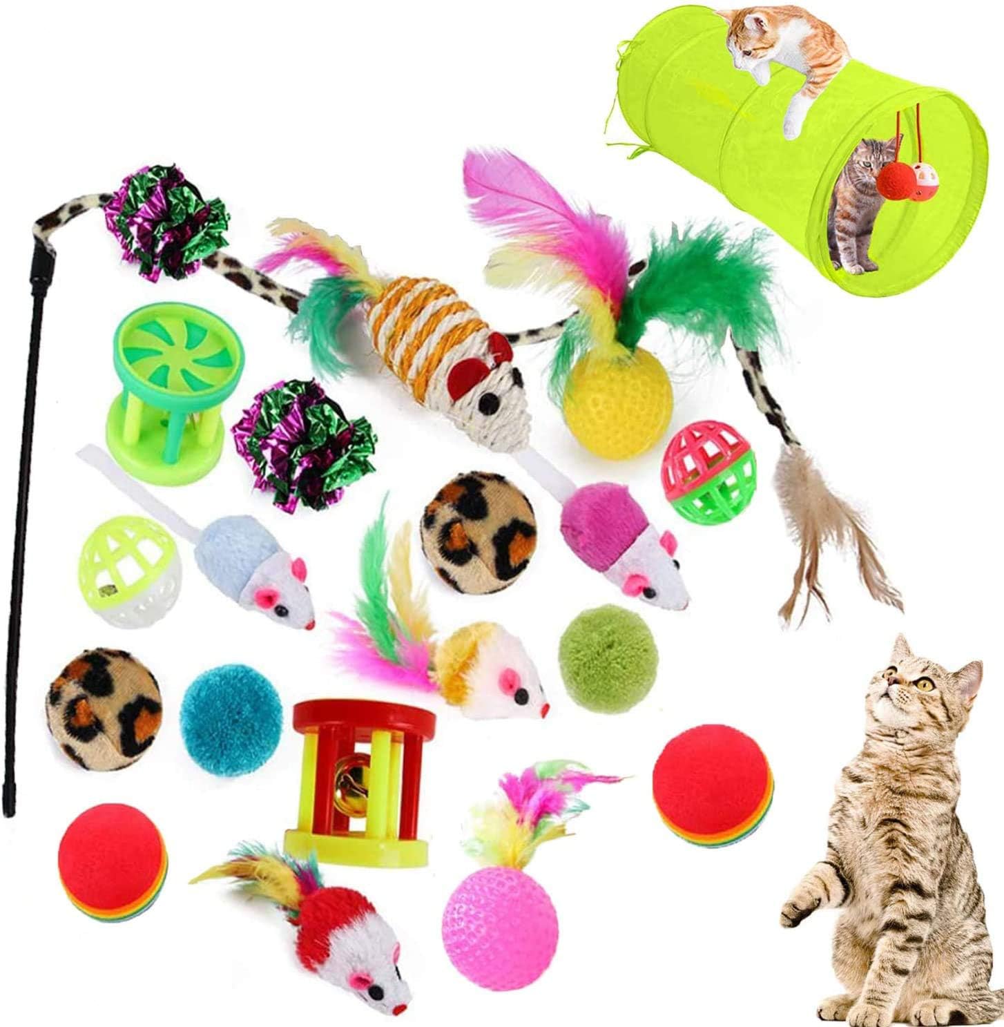 Juguetes para Gatos Interactivo Ratón, Bolas, Varita, Juguetes para Gatos con Plumas y Túnel  para gatos