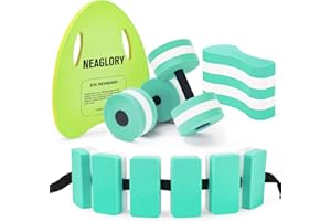 NEAGLORY 5 Pieces Water Aerobics Set, Aquatic Exercise Set Pool Fitness Equipment with Foam Dumbbell, Swim Kickboard, Pull Buoy, Aquatic Swim Belt for Water Workout