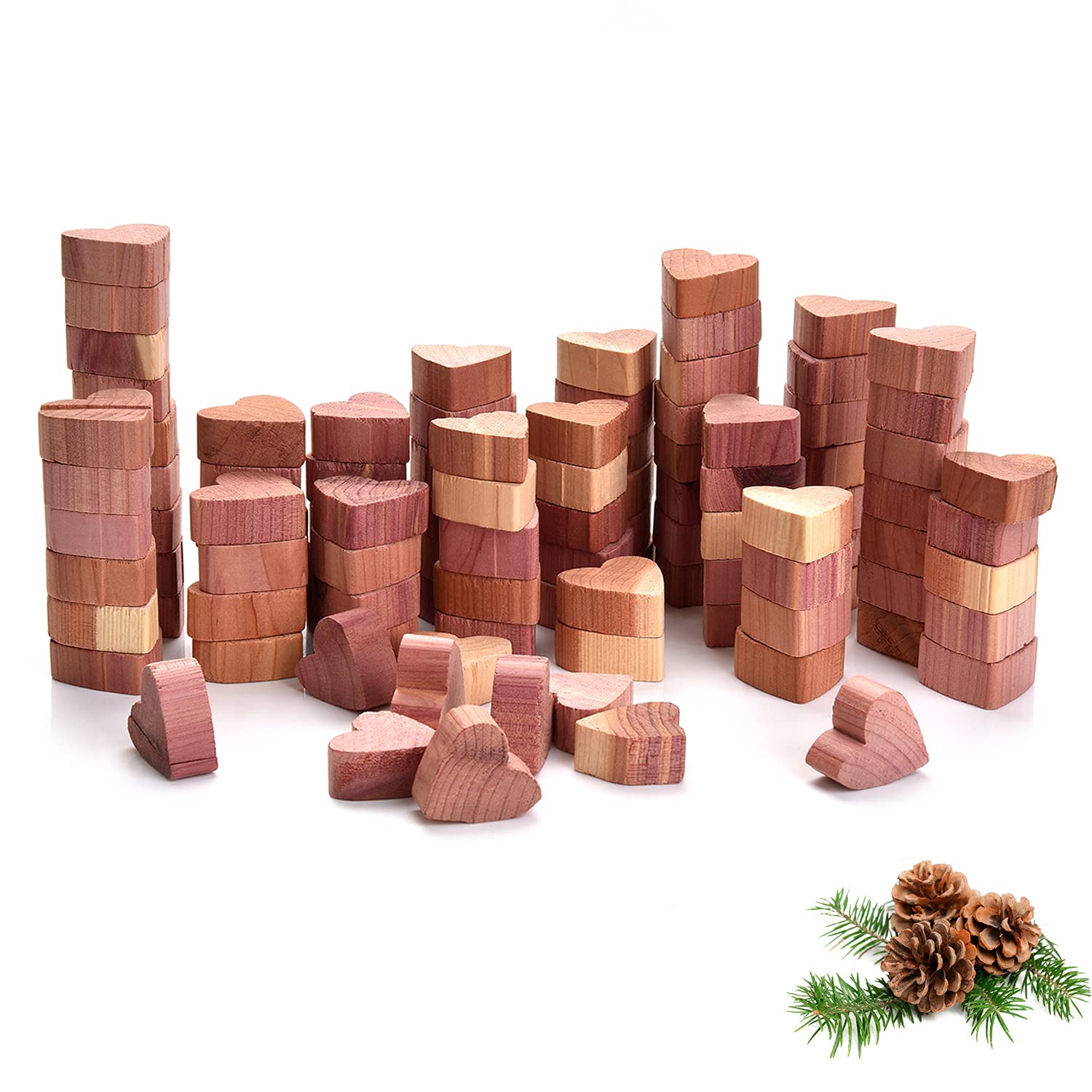 Yizhet Cedar Wood Hearts Moth Repellent, 100 PCs Anti Moth Cedar Wood Blocks, Natural Cedar-wood for Moth Protection for Clothes, Wardrobes, Drawers, Storage Boxes etc.