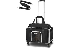 Petskd Top-Expandable Pet Carrier with Wheels 18x13x9.5 Inches Southwest Airline Approved, Soft-Sided Carrier for Small Cats Dogs with Locking Safety Zippers and Anti-Scratch Mesh(Black)