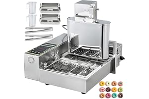 VBENLEM 110V Commercial Automatic Donut Making Machine, 4 Rows Auto Doughnut Maker with 5.5L Hopper, Adjustable Thickness Fryer, Intelligent Control Panel, 304 Stainless Steel, Silver