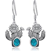 HOOHWE Western Earrings for Women 925 Sterling Silver Synthetic Turquoise Western Country Dangle Drop Cactus Earrings Country Jewelry Gifts for Women Cowboy