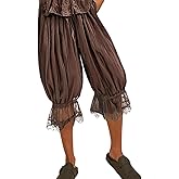 UAURORAO Women Lace Trim Long Bloomers Elastic Mid Rise Ruffle Pantaloons Cropped Flared Slips Pants Pajama Bottoms