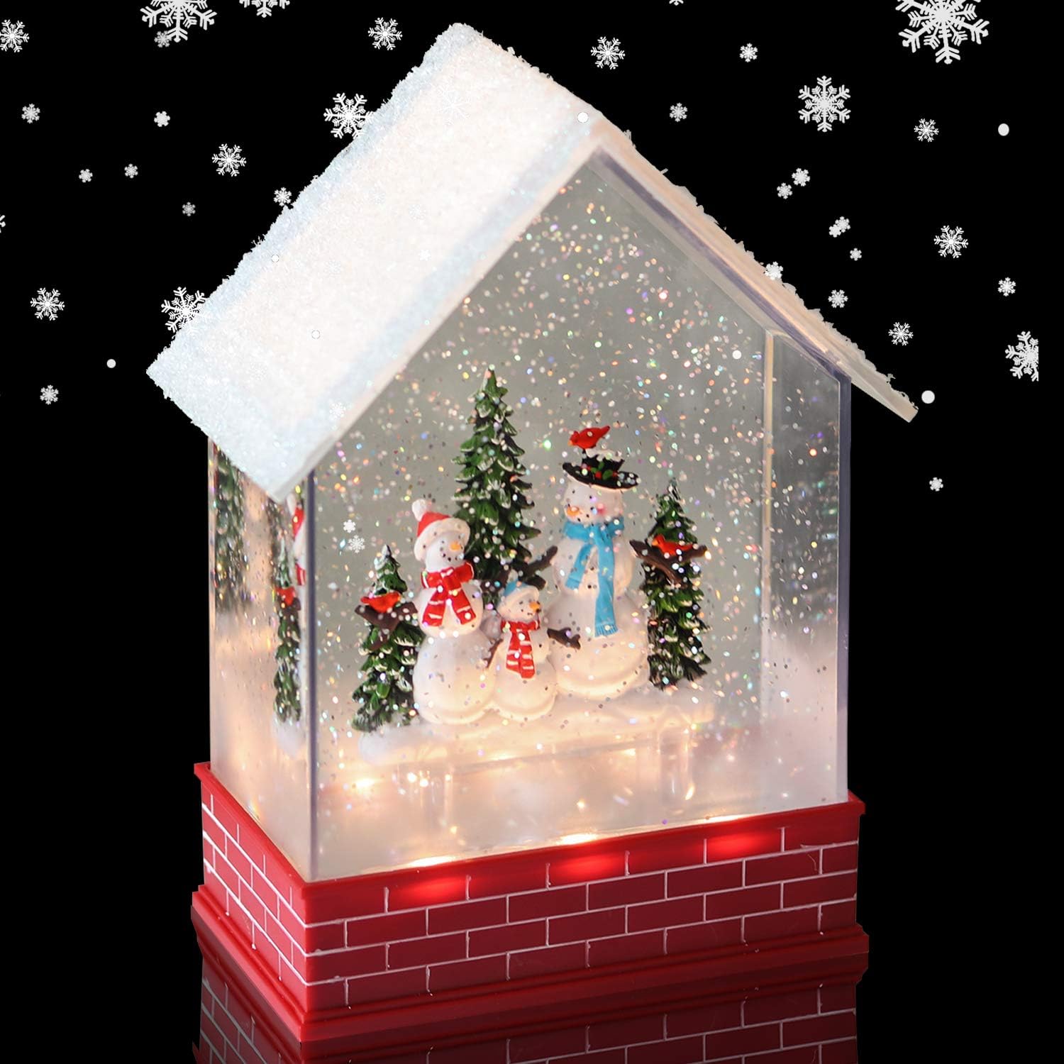 Snow Globes - Eldnacele Musical Snow Globe House with Timer, Lighted USB/Battery Operated Swirling Singing Water Glittering Lantern, Christmas Snow Globes House Holiday Festival Decoration- Snowman