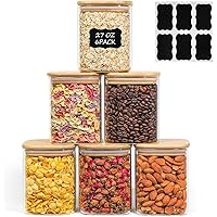 ComSaf 800ml Glass Food Storage Jars Set of 6, Clear Storage Containers with Airtight Bamboo Lid, Pantry Organization Jar, Sp