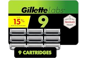 GilletteLabs Razor Blade Refills, Ultimate Precision Trimmer, 5 Bladed Refills, Compatible with Exfoliating Bar and Heated Razors, 9 Count