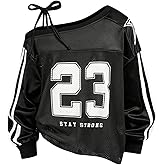 Floerns Girl's Knot Off The Shoulder Tops Number Jersey Shirts Long Sleeve Streetwear Y2k Sweatshirt