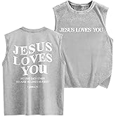 Weetiotio Jesus Loves You Mens Graphic Tank Tops Christian Sleeveless Cut Off Muscle Shirts Gym Workout Tank Acid Wash Tshirt