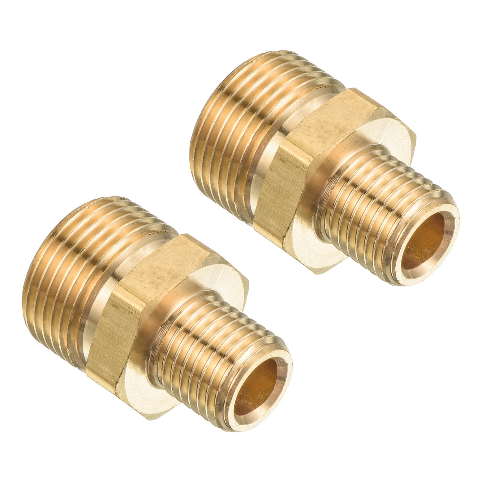 PATIKIL Pipe Fitting, 2 Pack M22 to M14 Male Thread Hex Extension Connector Adapter 1.26 Inch for Garden Water Pipe, Gold