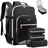 LOVEVOOK Travel Backpack for Women & Men 40L,Airline Approved Carry On Backpack Travel Essentials,TSA Carry on Luggage,Waterproof Personal Item Travel Bag,Suitcase with 3 Packing Cubes,Black-Grey