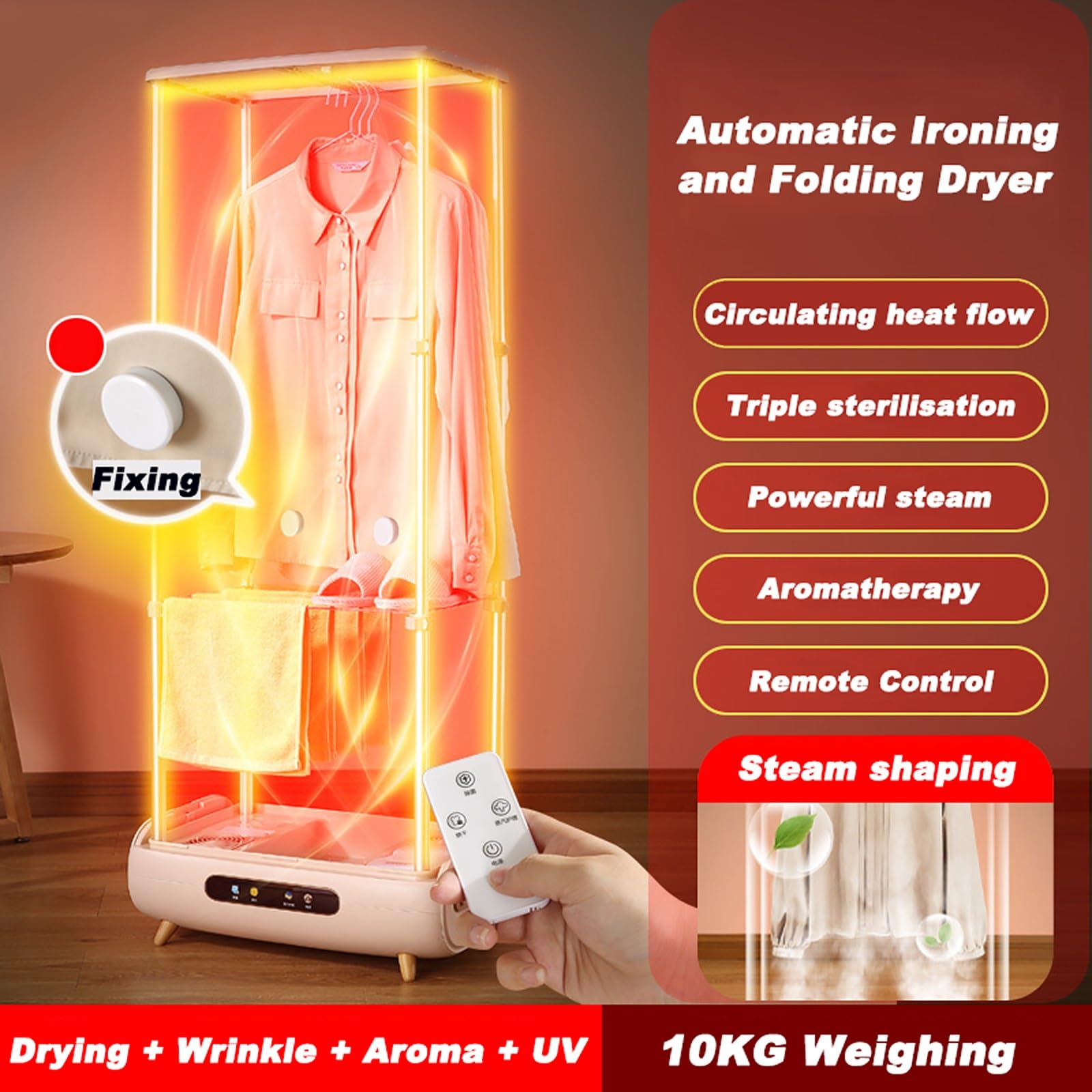 Smart Wireless Steam Iron, 360° Fully Automatic Vertical Clothes Dryer, Collapsible Hanging Garment Steamer 900W With Remote Control and Timer For Home Laundry Dorms