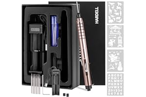 HARDELL Engraving Pen, Cordless Rechargeable Engraving Tool for DIYer & Artist- Engrave 50+ Surfaces - 37000RPM - Beginner Friendly - 6 Carving Bits & 4 Stencils