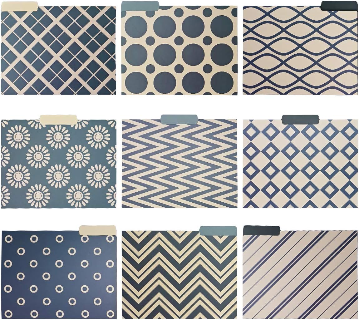 Decorative File Folders, 9 x 11.5 inch Letter Size File Folders - Geometrical Design Cute File Folders - 350gsm Paper Folders Pack of 9 : Office Products