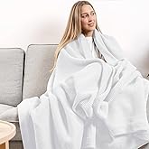 Carressa Linen Pure Cotton, Luxury King Size Soft White Blanket Herringbone Pattern, Lightweight, Soft & Cozy Premium Fall Bed Throw Blanket for All Seasons, 350GSM & 106X92 with Free Cotton Pouch