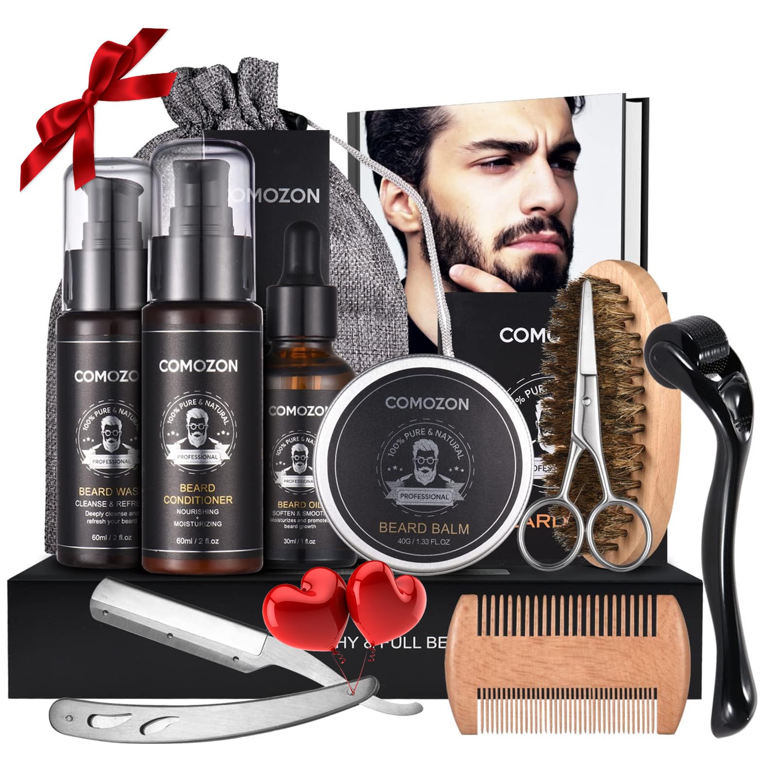 Beard Grooming Kit for Men, 12 in 1 Beard Kit Men Gifts with Beard Roller, Beard Set with Beard Oil, Beard Shampoo, Beard Conditioner, Beard Brush, Beard Balm, Beard Comb, Scissors, Gifts for Him — image 1