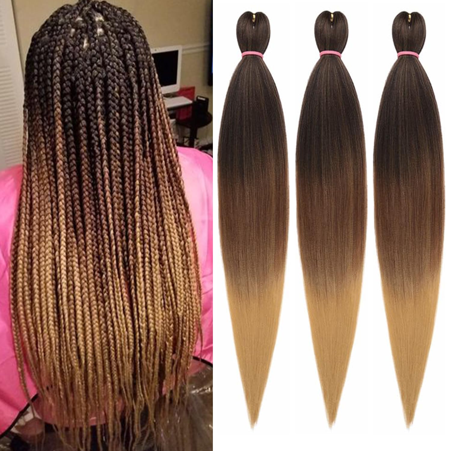 Mscat 30 Inch 3 Packs Pre Stretched Braiding Hair Three Tones Pre Stretched Braiding Professional Synthetic Prestretched Crochet Braids Hair Extension Hot Water Setting Yaki Texture (1B3027#) — image 1
