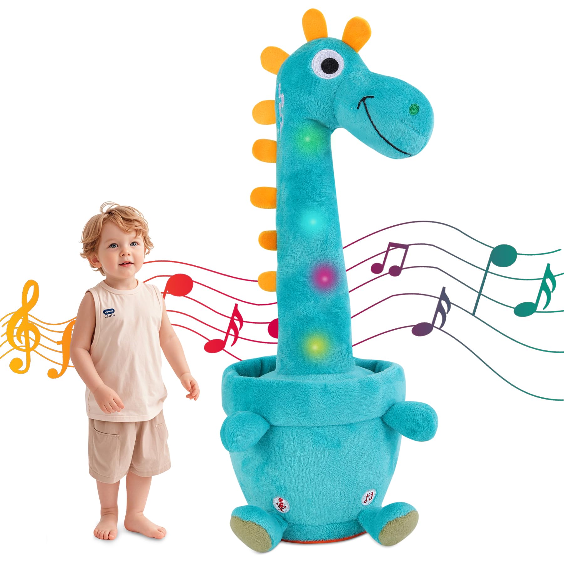 Photo 1 of LLUKEME Dancing Talking Giraffe Toy, Stuffed Animal Baby Toy Repeating What You Say, Glowing Musical Electronic Giraffe Gifts for Toddlers 1-3 Years Old (Dancing Dinosaur)