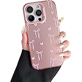 ZTOFERA for iPhone 14 Pro Max Case,Cute Pink Ribbon Bow Tie Planet Star Floral Aesthetic Phone Case,Trendy Slim Hard IMD Shockproof Protective Bumper Phone Cover for Women Girls,Heart