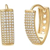 JOLCHIF Heart Earrings For Women 18K Gold Plated Cubic Zirconia Back Crystal Pave Setting Cutout U Shaped Earrings Jewelry