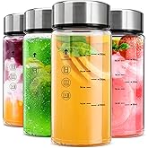 Yirilan 12 oz glass bottles with lids, 4 Pack Glass Juice Bottles, Reusable Water Bottle for Juicing, Stainless Steel Lids Juicer Bottles, Leakproof, BPA Free