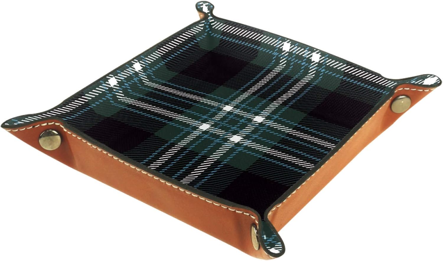 Kleine Aufbewahrungsbox,Herren-Valet-Tablett,Einfaches Stilraster,Leder