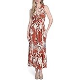 Calvin Klein Women's Sleeveless Knotted V-Neck A-Line Maxi Dress