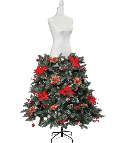 Goplus 5ft Pre-Lit Dress Form Christmas Tree, Artificial Hinged Xmas Tree with Female Mannequin Torso, Shawl, Necklace, 465 Branch Tips, 100 Warm White Globe LED Lights, Home Office Holiday Decoration