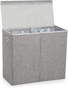 Cesto para Ropa Plegable con 2 Compartimentos, 66 x 34 x 58.5 cm Cesto