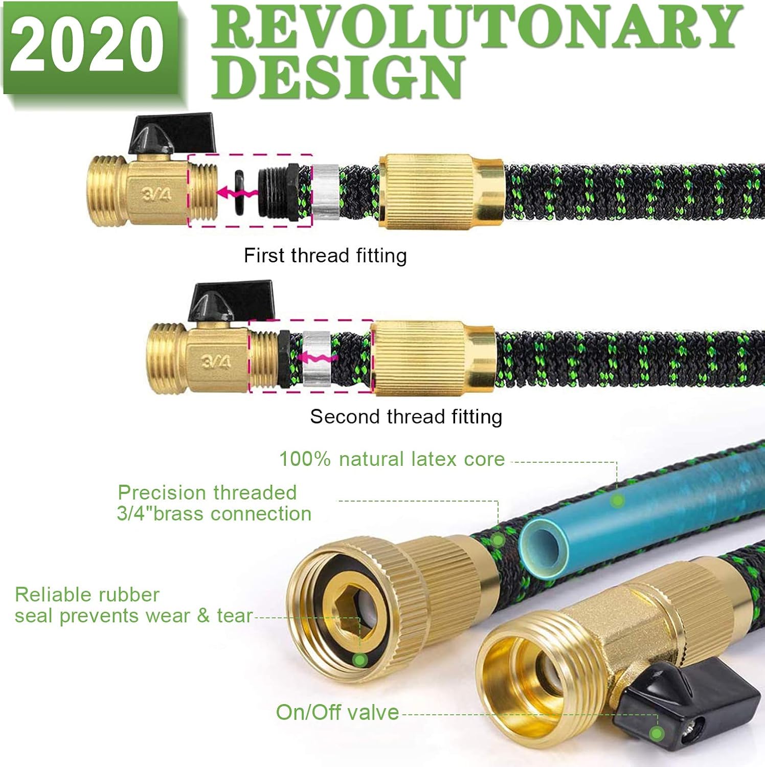 Upgraded Expandable Garden Hose 50 FT 100FT Retractable Water Hose with 4-Layers Flex Strong Latex, 3/4" Solid Brass Connectors and 9-Way High Pressure Hose Nozzle for Lawn, Patio, Garden : Garden & Outdoor