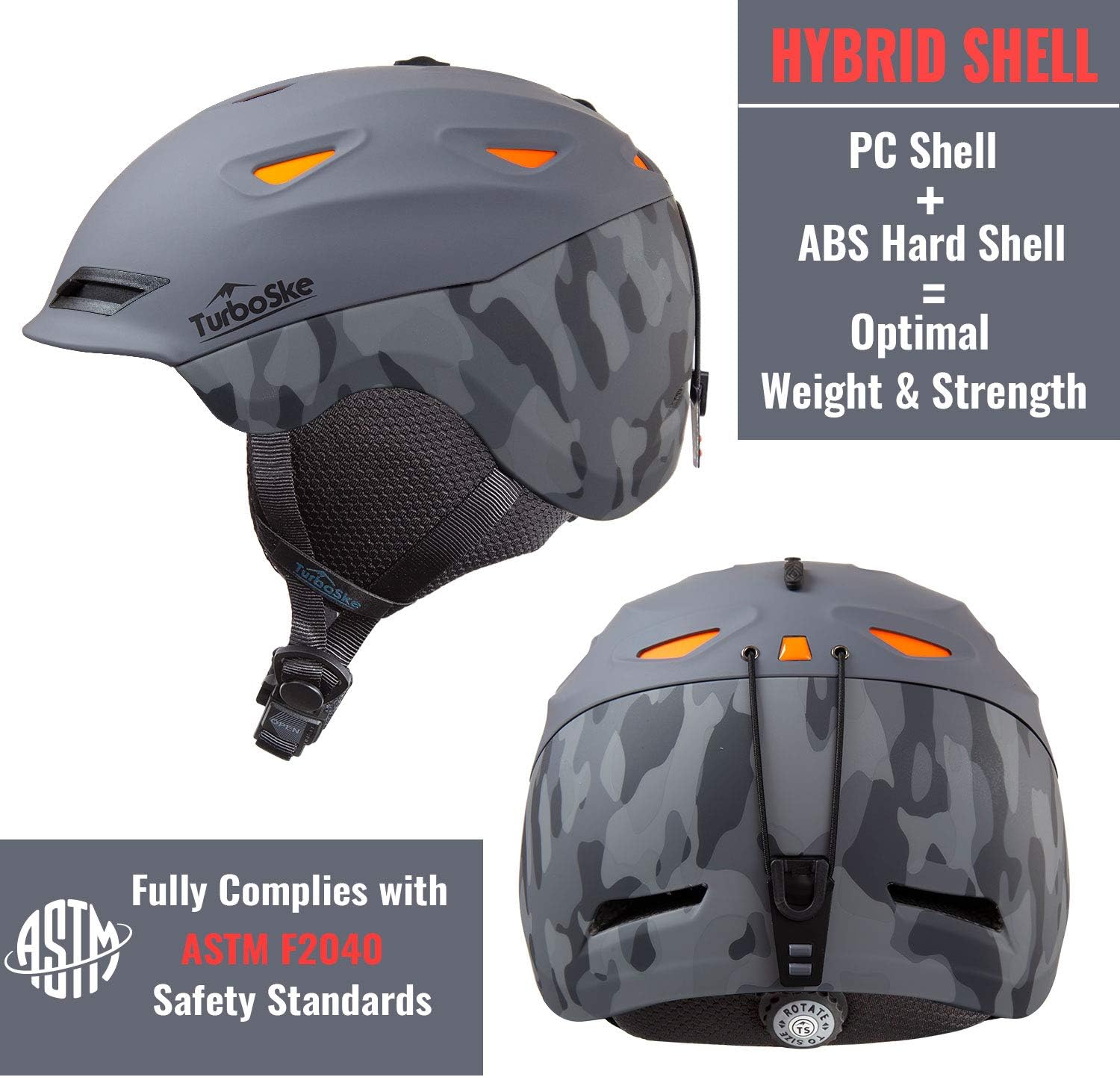 TurboSke Ski Helmet Snowboard Helmet - Active Ventilation Audio Compatible Snow Sports Luxury Helmet with ASTM Certified Safety for Men Women and Youth: Sports & Outdoors