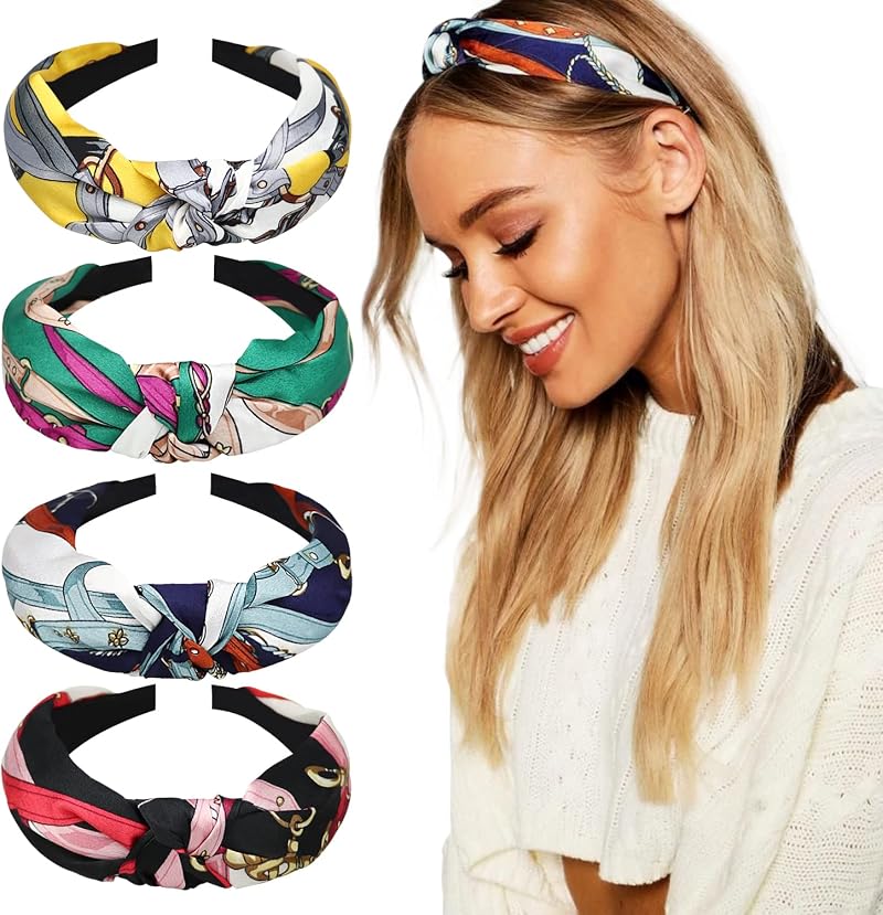 DRESHOW 4 Pack Women Headbands Boho Criss Cross Elastic Hair Bands