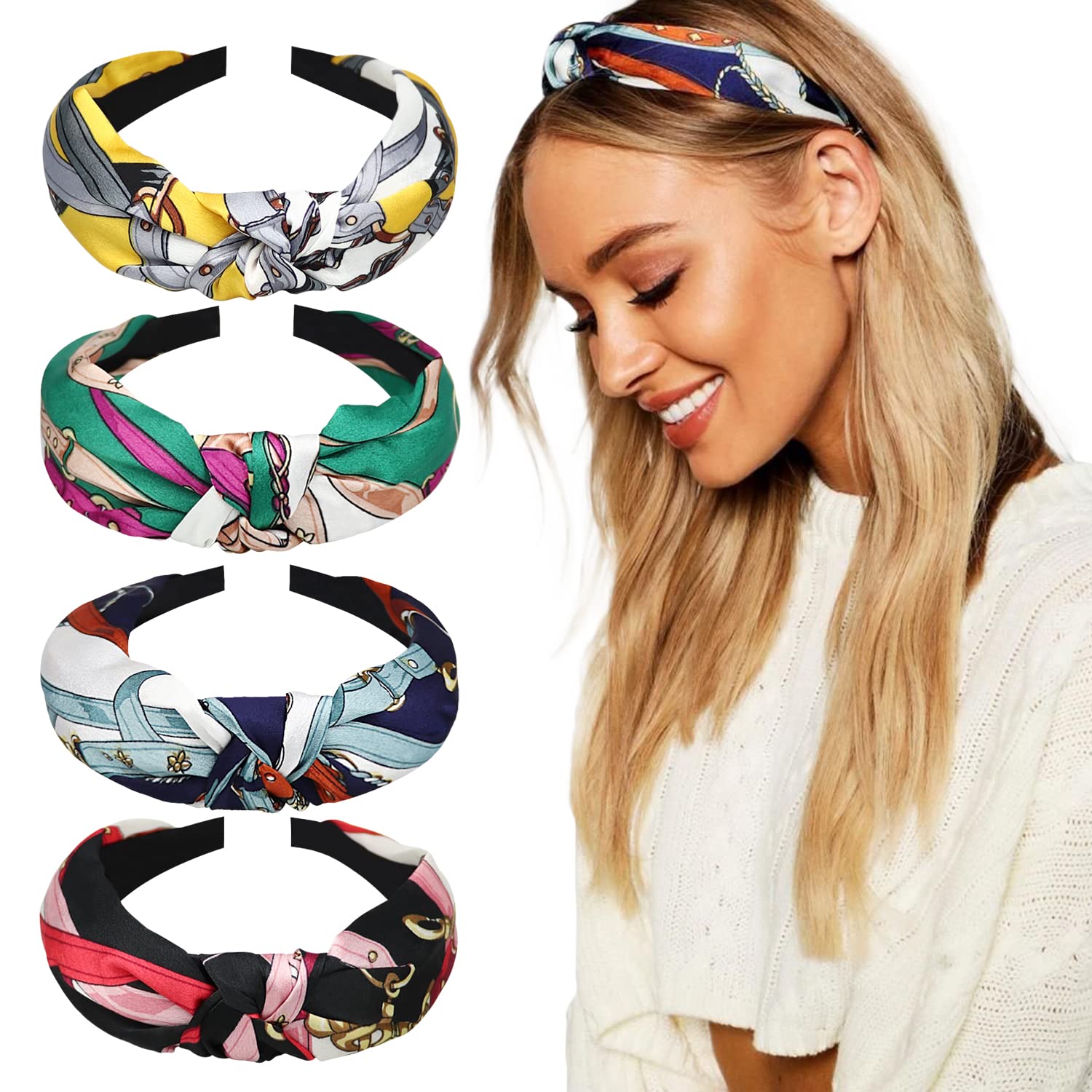 DRESHOW 4 Pack Women Headbands Boho Criss Cross Head Wrap Elastic Hair Bands Accessories