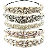 INSPIRELLE 5 Count Beaded Elastic Headband, Fashionable Handmade Imitation Pearl Beading Hairbands for Lady Women Girls