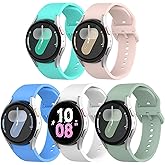 5 Pack Bands Compatible with Samsung Galaxy Watch 4 5 6 7 40mm 44mm, Galaxy Watch 4 6 Classic, Galaxy Watch 5 Pro, 20mm Sport Silicone Watch Band Adjustable No Gap Strap