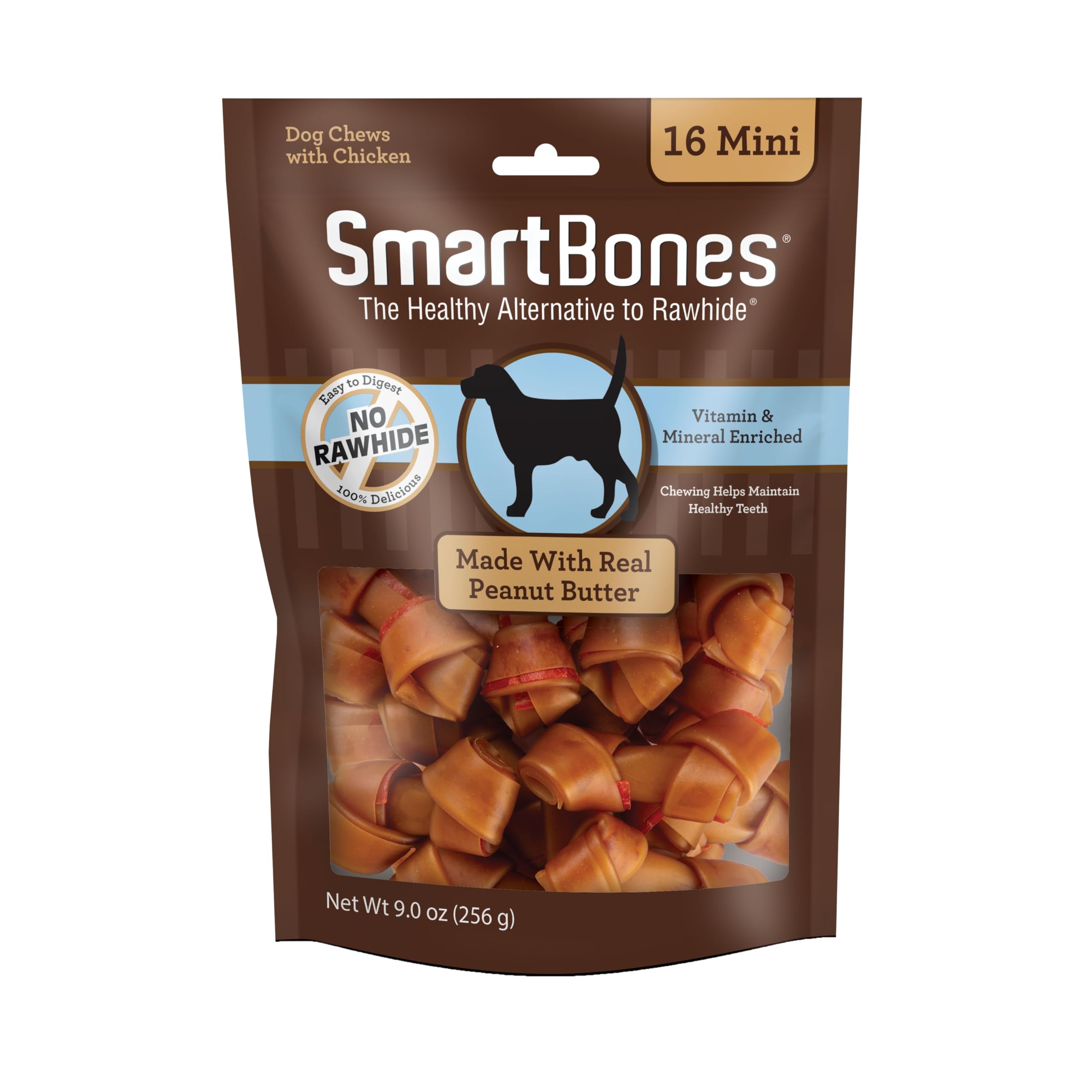 SmartBones Rawhide-Free Peanut Butter Mini Bones 16 Count (Pack of 1)