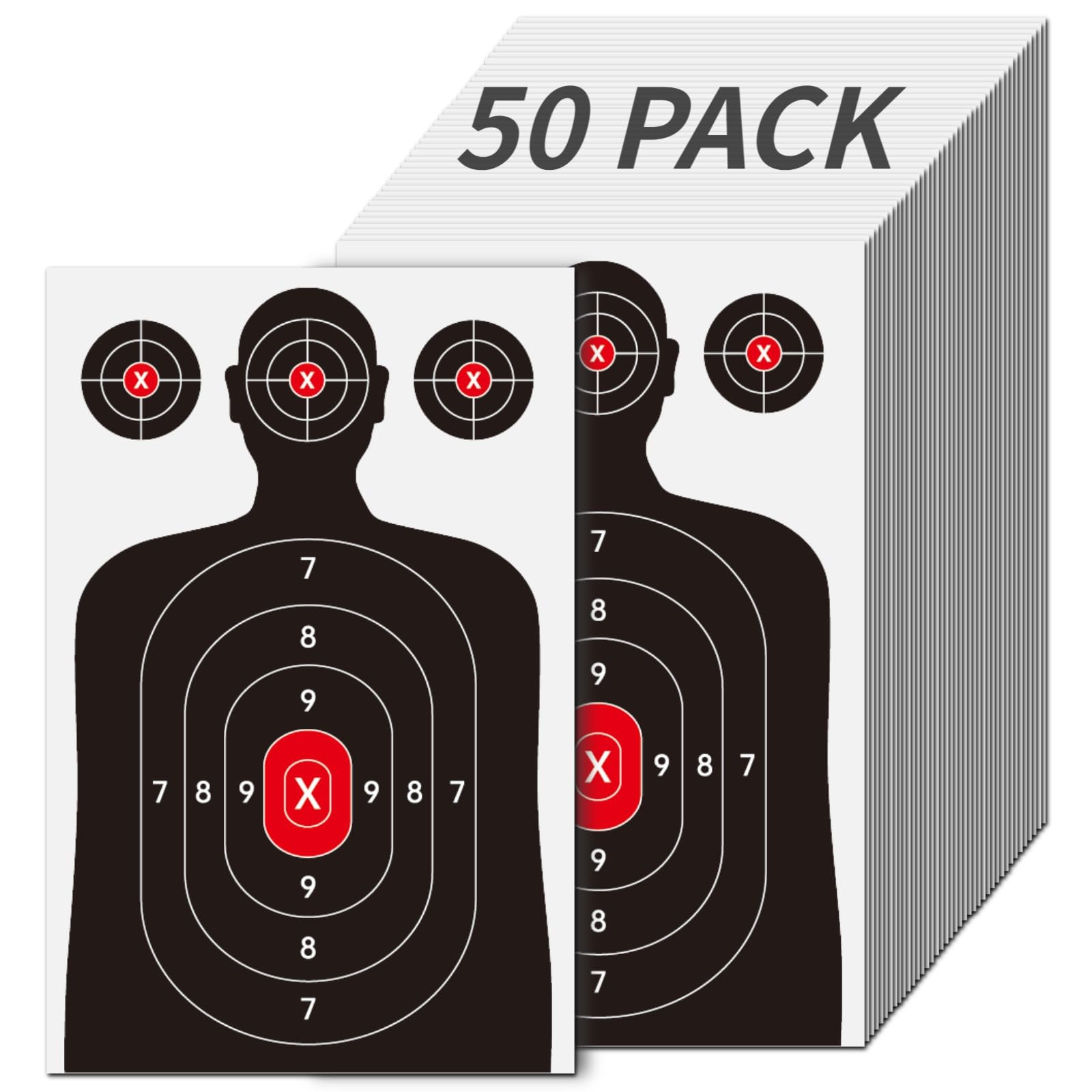 Photo 1 of qaeuydu 50-Pack Silhouette Paper Shooting Targets for Range - 14x22 Inch Red Bullseye Gun Accessories for Handgun, Pistol, Rifle, BB & Airsoft - Reinforced Crease-Resistant Packaging