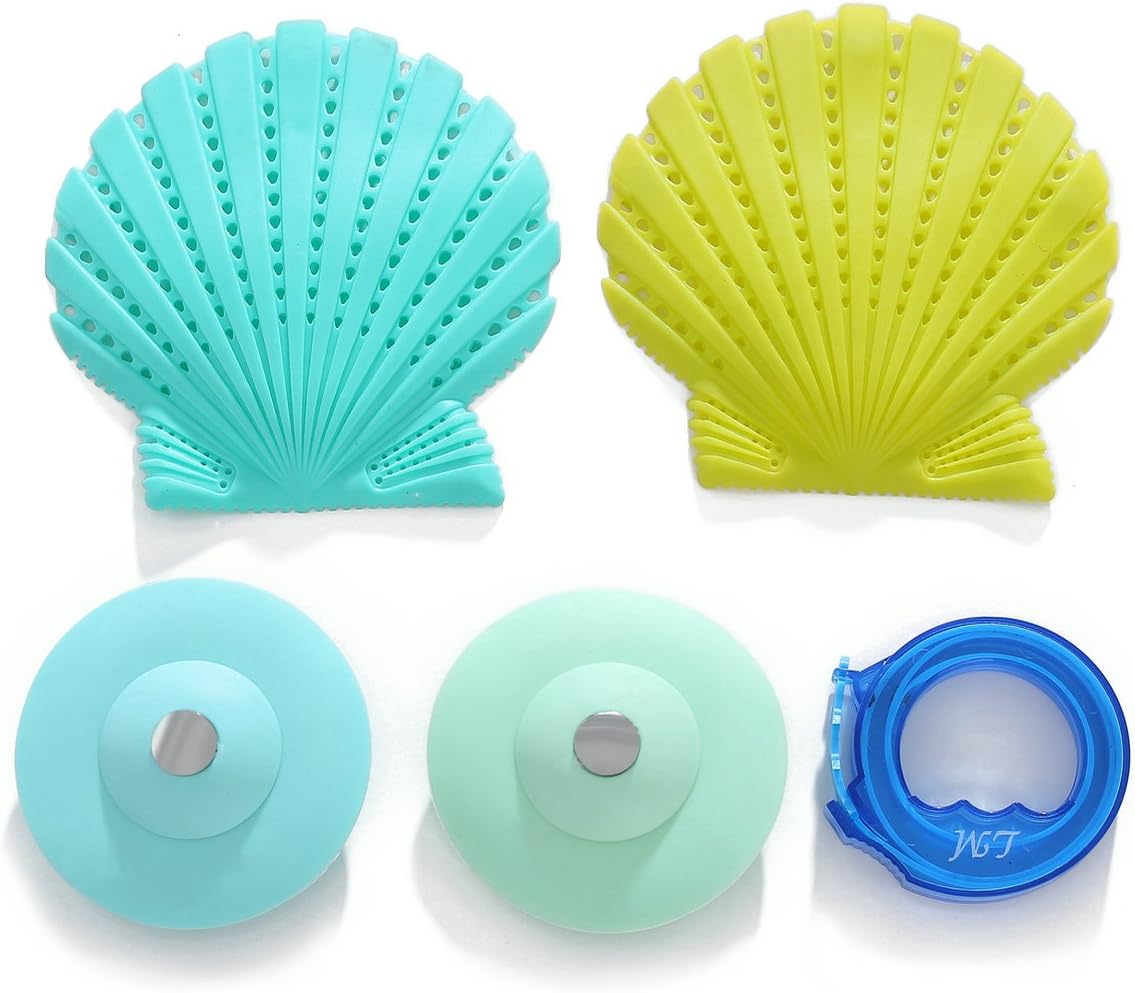 2pcs Drain Stopper +2pcs Drain Protector+ Remover Drain Snake, Solve the pipe jam set, Silicone Hair Catcher for Best Drain Cover & Hair Stopper Drain, Fit to All Size, Easy to Clean