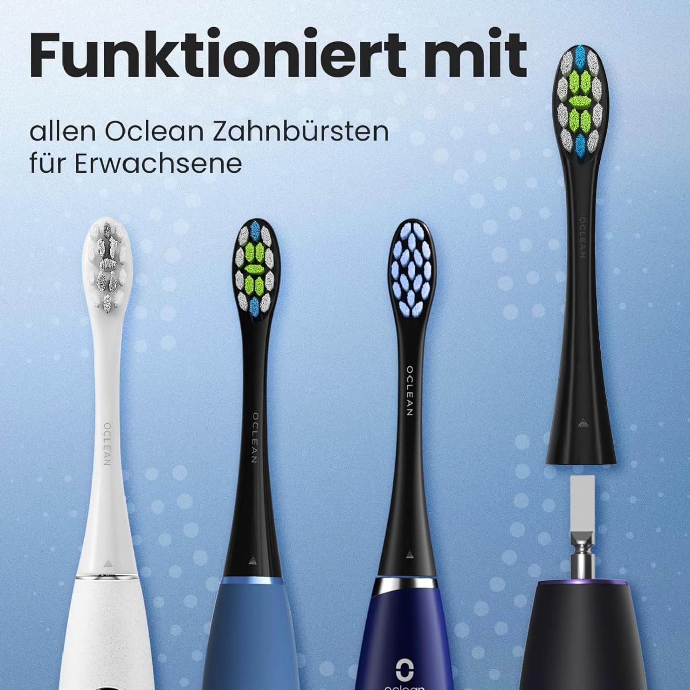 Oclean Bürstenköpfe Professional Clean 2 pack, DuPont-Borsten Ersatzbürsten, W-Shape Zahnbürstenkopf mit Zungenreiniger, Weiß 5