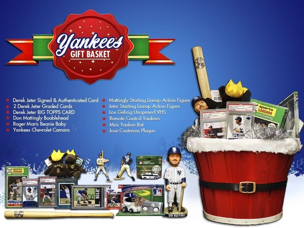 DEREK JETER SIGNED AUTOGRAPHED DON MATTINGLY CHRISTMAS GIFT BASKET PSA